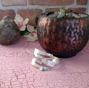 Snap closed spring hinged bracelet upcycled from a 1946 serving fork